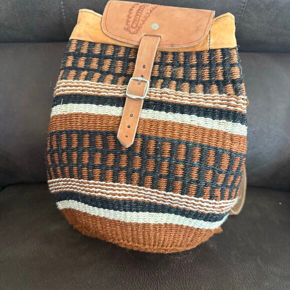 80’s weave basket bag farmers market bag medium sisal bag pack backpack artisan - Picture 2 of 11